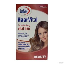 کپسول مراقبت مو یوروویتال HaarVital حاوی بیوتین، روی، مس، ویتامین‌های گروه B و آمینو اسید، تقویت رشد و حفظ سلامت مو، بسته 30 عدد