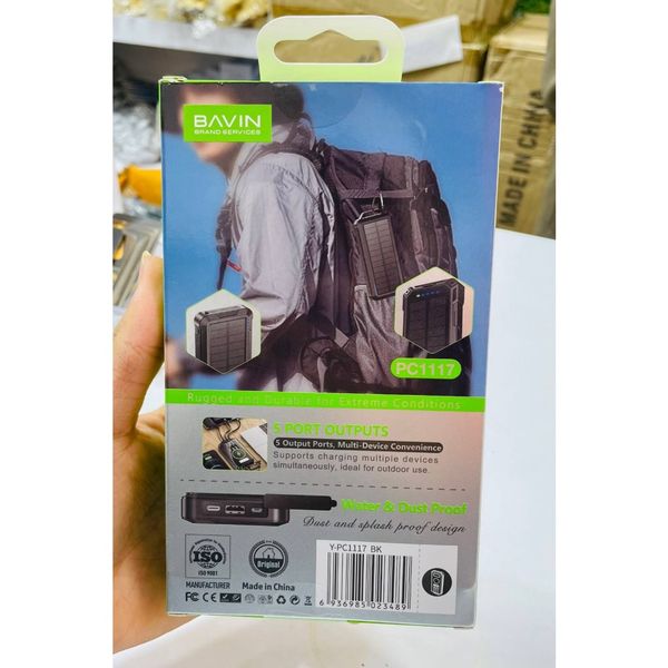 پاوربانک خورشیدی BAVIN مدل PC1117 - دارای چراغ قوه و مخصوص کوهنوردی