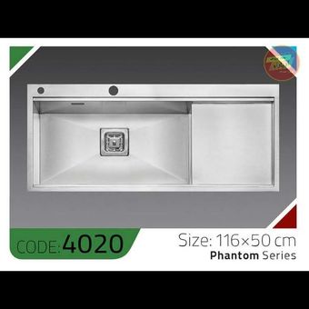 سینک باکسی 4020 الکا استیل | سینک ظرفشویی فانتوم استیل بزرگ سایز 116×50 سانت