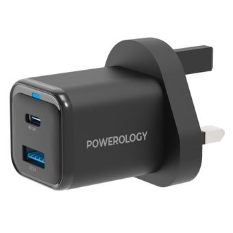 آداپتور شارژ 2 پورت 35 وات با کابل دو سر تایپ سی پاورولوژی Powerology Super Compact Quick Charger PWCUQC023-C