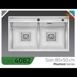 سینک باکسی 4082 الکا استیل | سینک ظرفشویی دو لگنه فانتوم سایز 80×50 سانت
