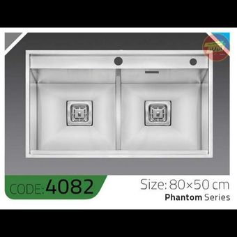 سینک باکسی 4082 الکا استیل | سینک ظرفشویی دو لگنه فانتوم سایز 80×50 سانت