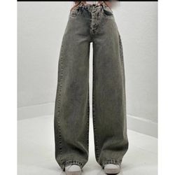 شلوار جین فول بگ شست سبز