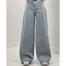 شلوار جین فول بگ طوسی