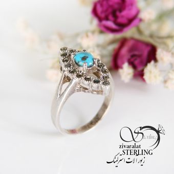 انگشتر نقره زنانه با سنگ فیروزه نیشابور کد 4219
