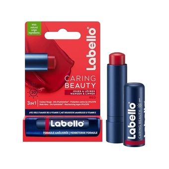 بالم لب 3 در 1 قرمز لبلو مدل CARING BEAUTY LABELLO