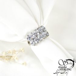 انگشتر ایتالیایی زنانه دو ردیف نگین دار 925 عیار کد 4281