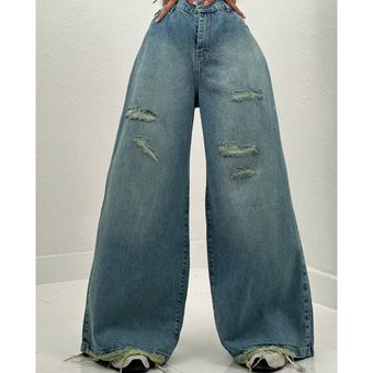 شلوار جین فول بگ شست سبز کد11