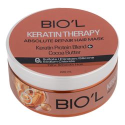 اسک ترمیم کننده مو بیول مدل Keratin Therapy مناسب برای انواع مو حجم 220 میلیلیتر، حاوی کره کاکائو با خاصیت ایجاد حالت ابریشمی م