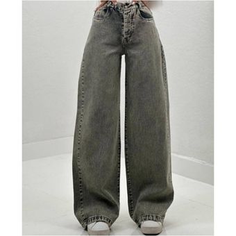 شلوار جین فول بگ شست سبز