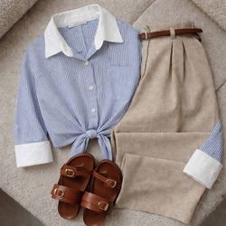 شومیز راه راه گره ای