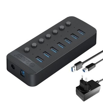 هاب 7 پورت USB3.0 اوریکو کلیددار مدل CT2U3-7AB بهمراه آداپتور