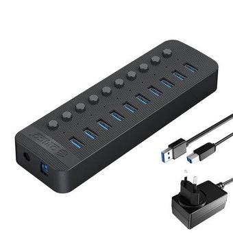 هاب 10 پورت USB3.0 اوریکو کلیددار مدل CT2U3-10AB به همراه آداپتور