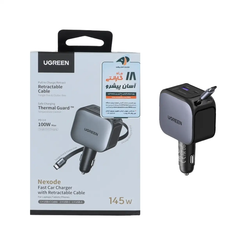 شارژر فندکی PD و فست سه پورت UGREEN مدل Nexode EC604 145W به همراه کابل متصل Type-C - مشکی (گارانتی 18 ماهه آسان پیشرو)(55910B)