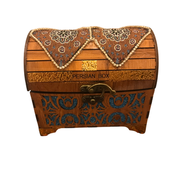 صندوق چوبی کوچک برای لوازم آرایشی دور دیواره سنگ فیروزه ای