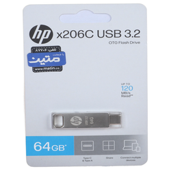 فلش مموری HP USB3.2 Type-C مدل x206C ظرفیت 64GB - نقره ای (گارانتی متین)
