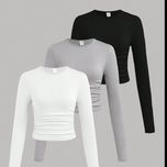 کراپ آستین بلند یقه گرد