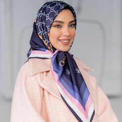 روسری ابریشم توییل گوچی کمربندی سرمه ای صورتی یاسی قواره صد