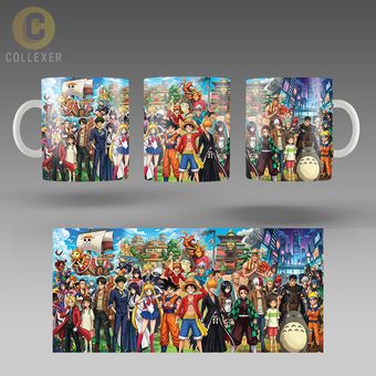 ماگ انیمه ترکیبی طرح شخصیت های پرطرفدار (Anime Famous Characters) کد 42 (سفید ، مشکی ، حرارتی)