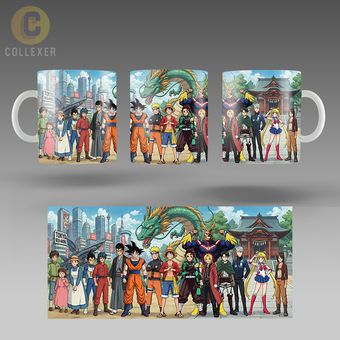 ماگ انیمه ترکیبی طرح شخصیت های پرطرفدار (Anime Famous Characters) کد 43 (سفید ، مشکی ، حرارتی)