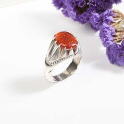 انگشتر نقره مردانه با سنگ عقیق اصل طرح خنجری کد 4902