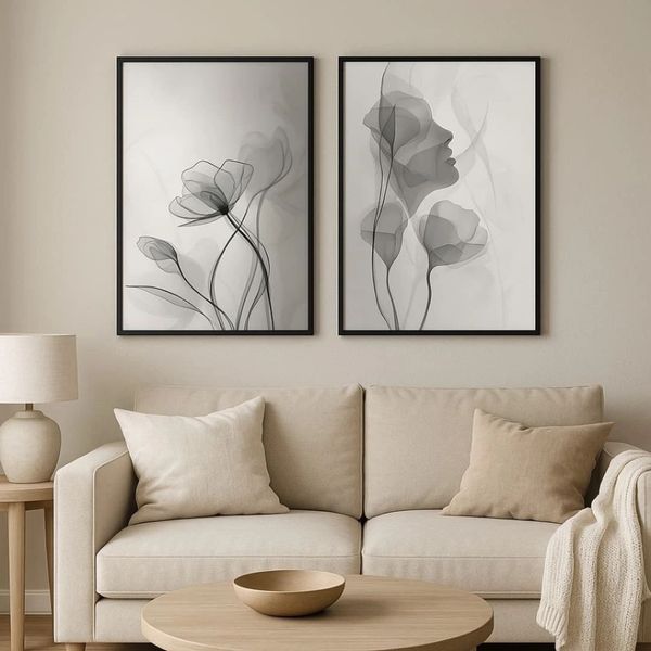 طرح‌ گل‌ و سیلوئت خاکستری