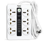 چندراهی برق 6 خانه سیار مدل B166 با 5 پورت USB و تایپ C | محافظ برق چندکاره با سیم 2 متری و کلید قطع