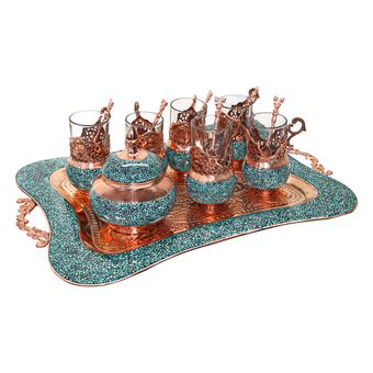 سرویس 14 پارچه چای خوری فیروزه کوبی مدل شاهپسند کد HQ6040nobx