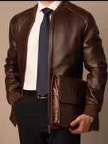 کاپشن چرم طبیعی قهوه ای کلاسیک j196