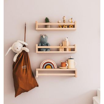 شلف چوبی دیواری سه تایی غراب چوب – دکوراسیون شیک اتاق کودک و منزل