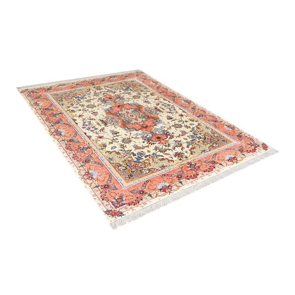 فرش ماشینی زانیس کد 503 طرح لچکی تبریز زمینه کرم