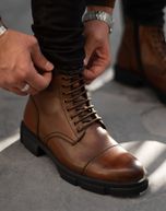 بوت چرم طبیعی زیپ دار قهوه ای sho128