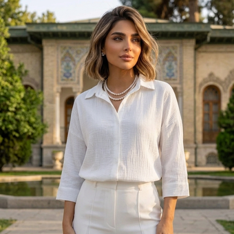 شومیز زنانه نخی مدل پرنیان سفید