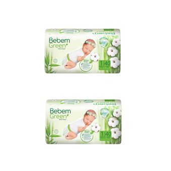 پوشک بچه ببم مدل green11 سایز 1 دو بسته 40 عددی
