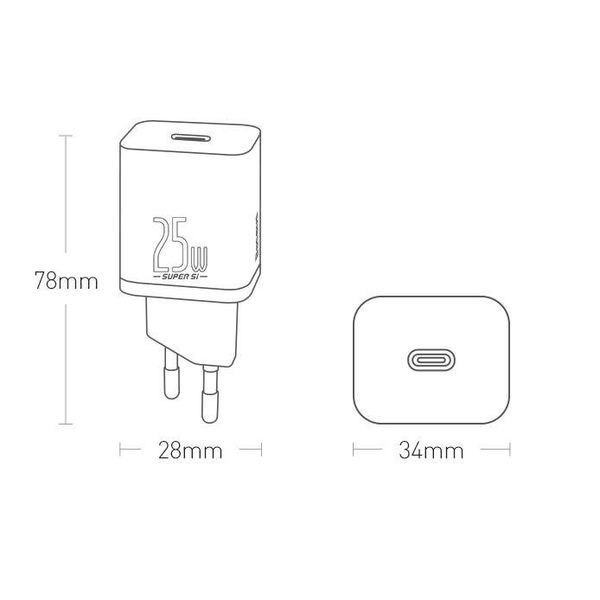 شارژر دیواری 25W باسئوس مدل Baseus Super Si 1C EU