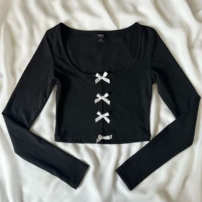 کراپ آستین بلند جلو پاپیون