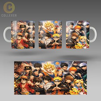 ماگ انیمه ترکیبی طرح شخصیت های پرطرفدار (Anime Famous Characters) کد 45 (سفید ، مشکی ، حرارتی)