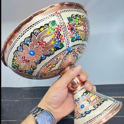 ظرف مسی جام کاسه نقره کوب کوچک مینا