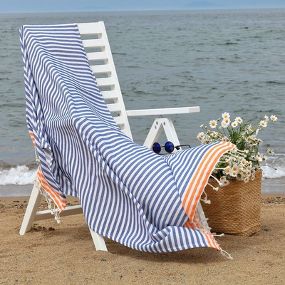 حوله دستباف ساحلی ریسما طرح راه راه با رنگ بندی آبی - شماره 52/02