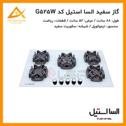 اجاق گاز 5 شعله شیشه ای سفید ایرانی G525 السا استیل
