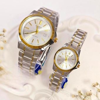 ست ساعت زنانه و مردانه کاسیو ترند سیلور بند دورنگ