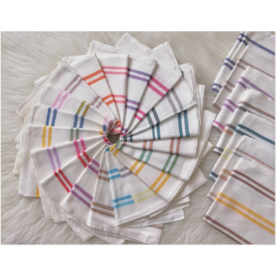 دستمال آشپزخانه دستباف ریسما زمینه سفید با خطوط رنگی در انواع رنگ بندی - شماره 54/01