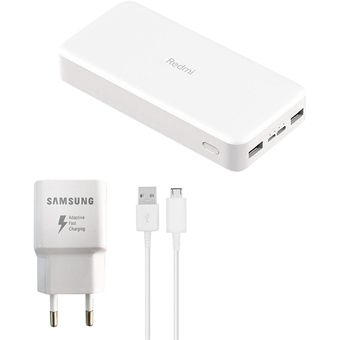 پاوربانک شیائومی مدل Redmi PB200LZM ظرفیت 20000 میلی آمپرساعت به همراه شارژر دیواری سامسونگ و کابل تبدیل