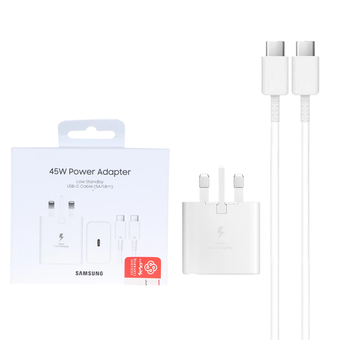 شارژر دیواری PD و فست تک پورت Samsung مدل EP-T4511 45W مجهز به فناوری GAN-NFC به همراه کابل شارژ Type-C To Type-C- سفید (گارا...