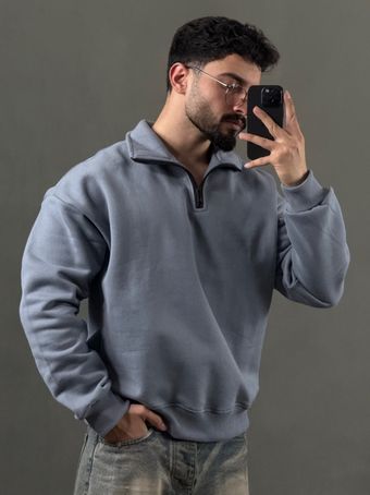 نیم زیپ سه نخ بیسیک طوسی