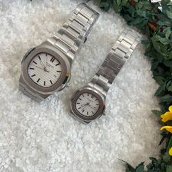 ساعت ست دخترونه و پسرونه نقره ای پتک فلیپ