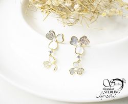گوشواره آویز گل نگین دار طرح طلا کد 5869