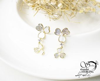 گوشواره آویز گل نگین دار طرح طلا کد 5869