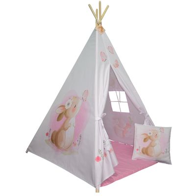 چادر بازی کودک مدل سرخپوستی طرح خرگوش کد PT511 به همراه کوسن