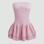 پیراهن دامن دوطبقه چین دار گیپور و پاپیون